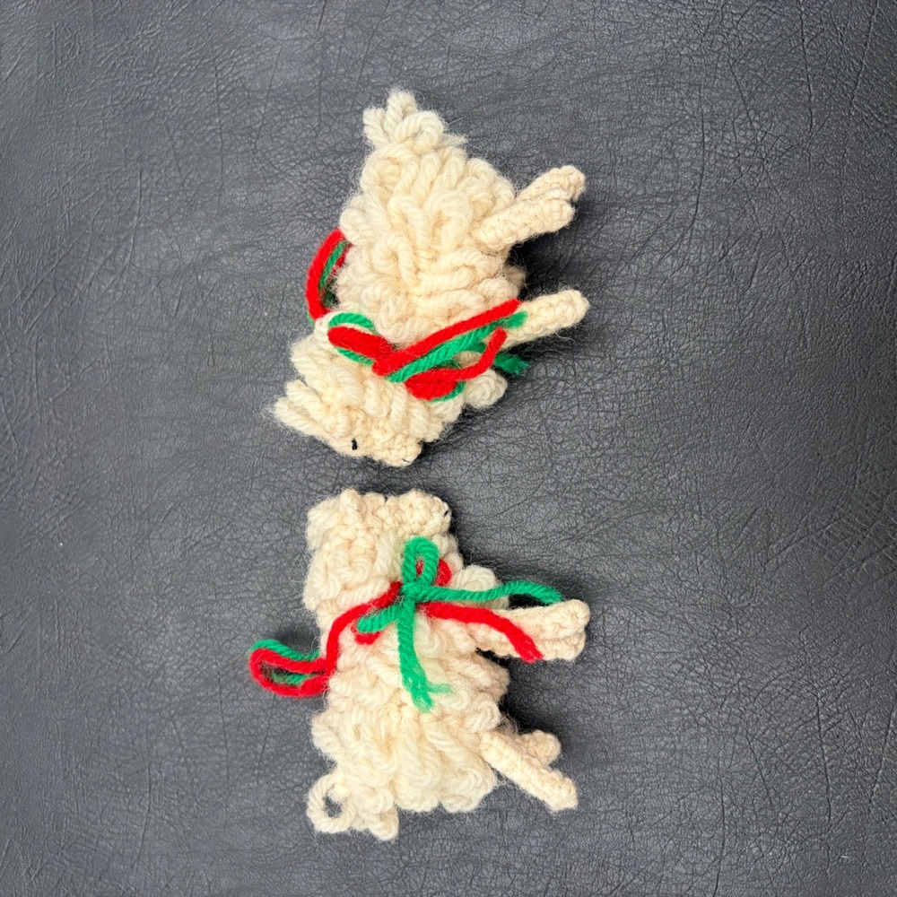 Vintage Handmade Crochet Sheep Ornaments Set of 2 Cream Lamb Christmas Decor 4"
